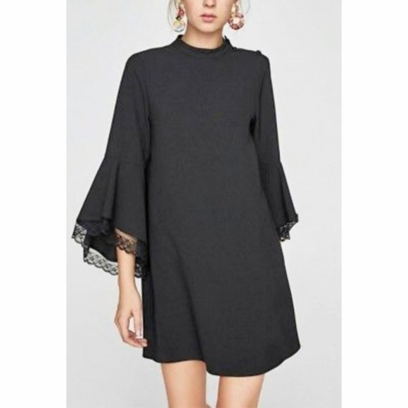 ZARA Black Dress Lace Bell Sleeves